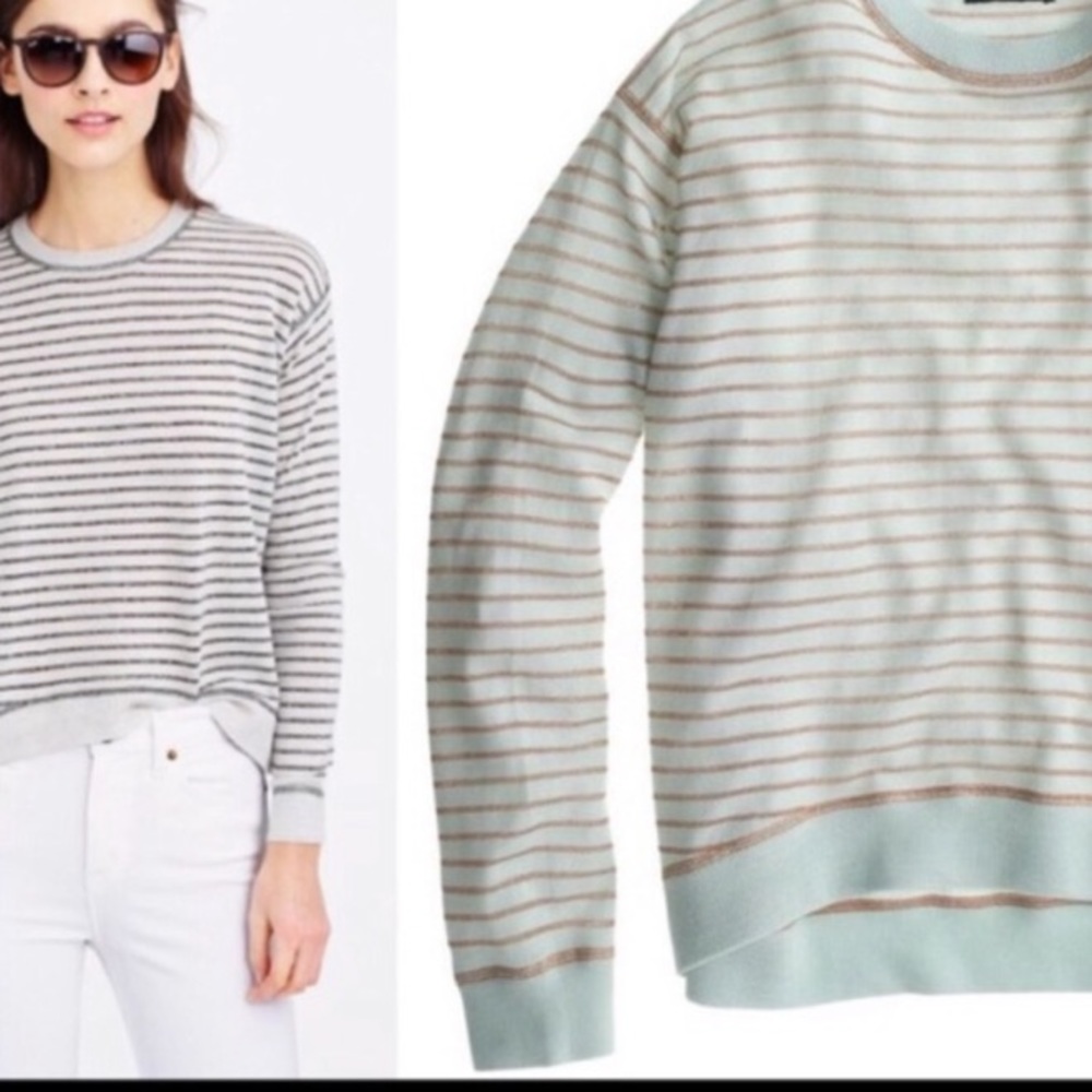 J Crew mint & rose gold metallic striped sweater